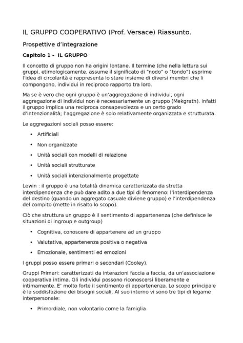 il gruppo cooperativo prospettive d'integrazione versace riassunto|Versace Alessandro .